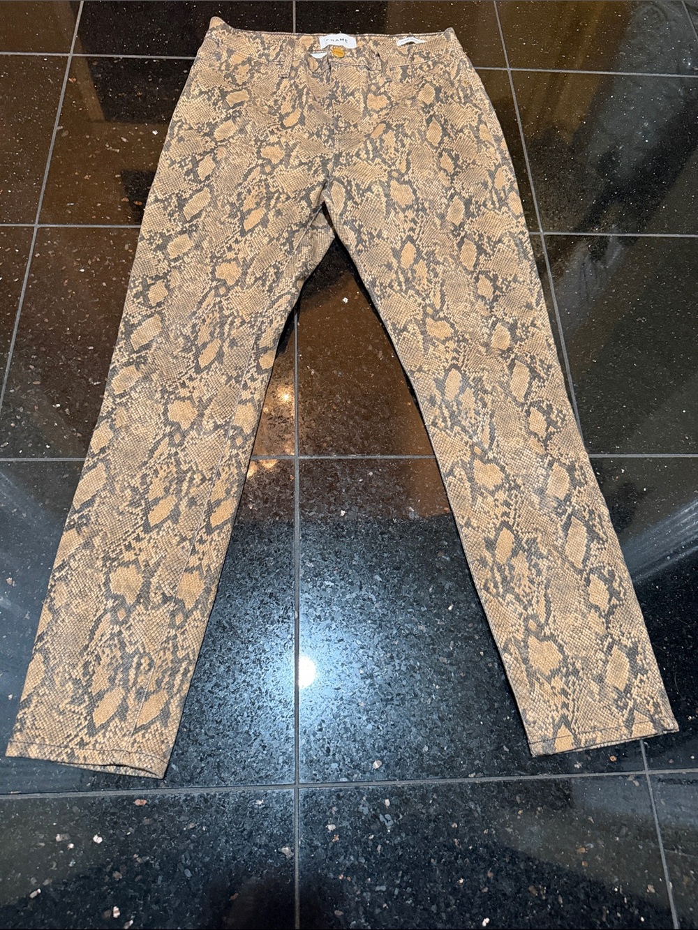 Frame Denim Snake-Print Skinny Jeans in Tan and Black - size 28 NWOT